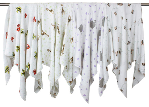 j & alex 100% Set 4 47 47 Cotton Muslin Swaddle Blankets, of Receiving Blanket for Baby Girls and Boys, Animal Theme