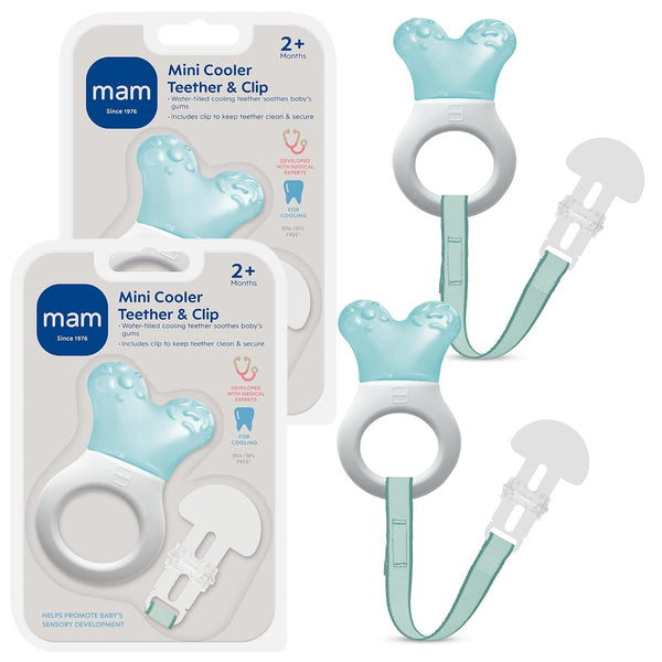 MAM Mini Cooler Baby Teether with Clip (2 Pack) Cooling Teething Rings