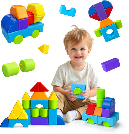 Pairez Toys Multi-Shape Magnetic Blocks, Large Stacking & Building Blocks Set, Preschool