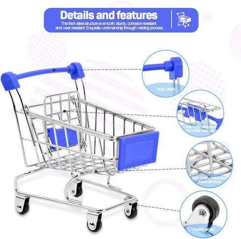 SKYCOOOOL 3 Pcs Mini Shopping Cart, Colorful Metal Shopping Cart Toy Mini Shopping Handcart Mode Tiny Ulitily Trolley