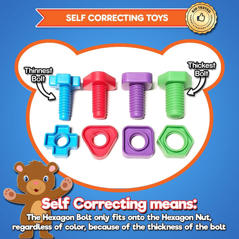 Set 2-in-1 12 12 Jumbo Beads & Bolts Game - Fine Motor Matching Educational Stringing & Twisting Toys for Toddlers