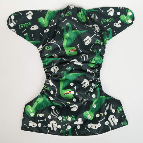 Junior Big Cloth Diaper Pocket Reusable Washable Baby Toddler (Green Dinosaurs) for 2 to 7 Years Old