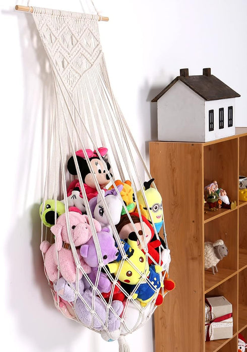 Stuffed Animal Hammock Wall Hanging Net, Plush Toy Holder for Kidroom Nursery, Cream