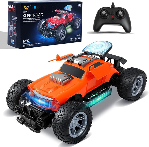 1:18 Orange RC Truck with Colorful LED Lights Rechargeable 2.4GHz Remote Control