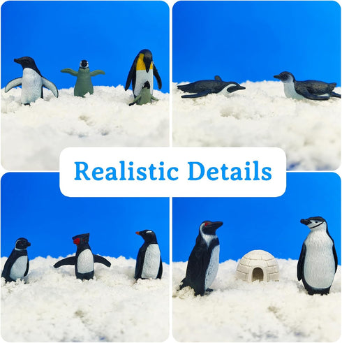 SCAHOW 11PCS Set Penguin Toys, Plastic Arctic Animal Penguin Figures for Kids, Realistic Polar Animals Penguin