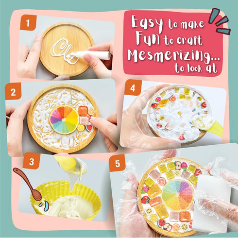 Glittery Garden Mosaic Craft Kit - Decorate Your Own Unicorn and Rainbow Design Coaster with Glass Tiles. Birthday