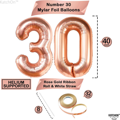 KatchOn Rose Gold 30 Balloon Numbers Set - Giant 40 Inch | 30th Birthday Decorations for Women with Confetti Balloons