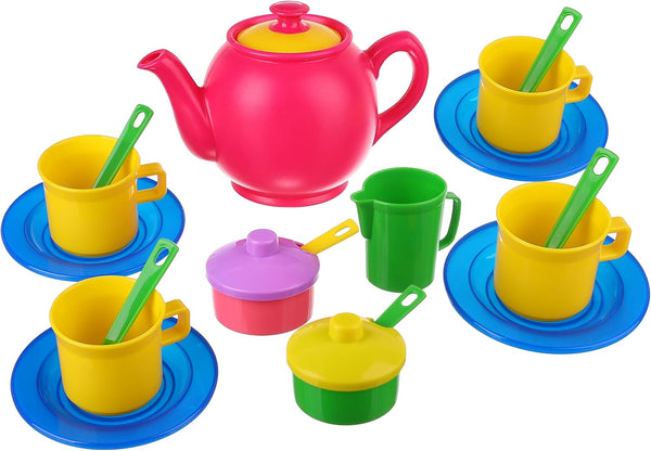 FLORMOON Toy Tea Set, 18-Piece Pretend Play Set with 6 Colors - Includes