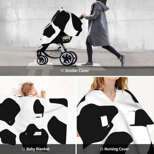 Hcpwzrf Cow Print Baby Car Seat Cover & Nursing Cover - Breathable Stretch Multi-Use Cover for Breastfeeding, Stroller