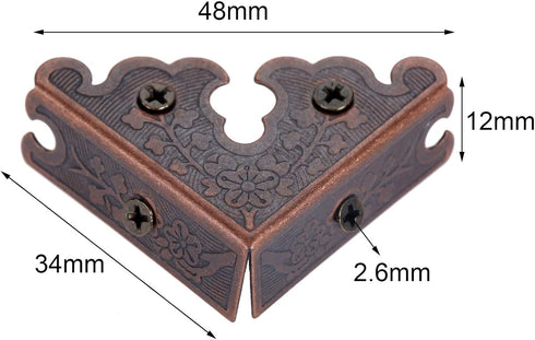 dophee 4Pcs Decorative Corner Protectors, Retro Style Edge Safety Guards for Picture Frame, Jewelry Box, Red Copper