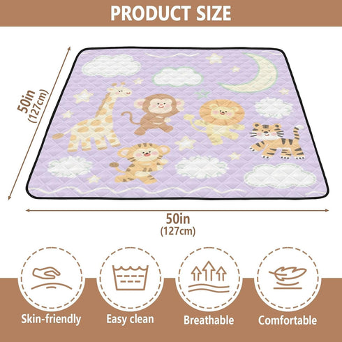 siphylline 50'' 50'' Funny Giraffe Monkey Purple Lilac Soft Padded Baby Gym & Activity Mat for Floor Lightweight Infant