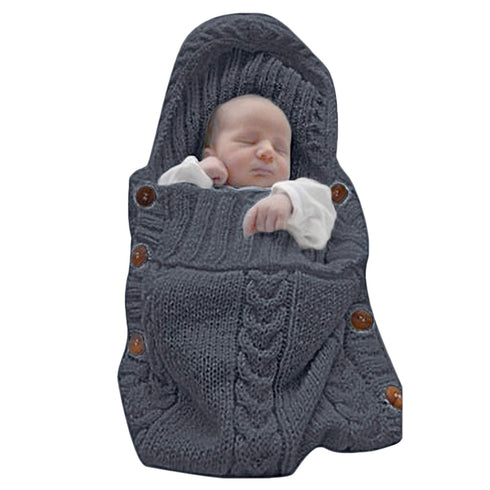 XMWEALTHY Newborn Baby Wrap Swaddle Blanket, Knit Sleeping Bag Receiving Blankets (Black Grey) (0-6 Month)