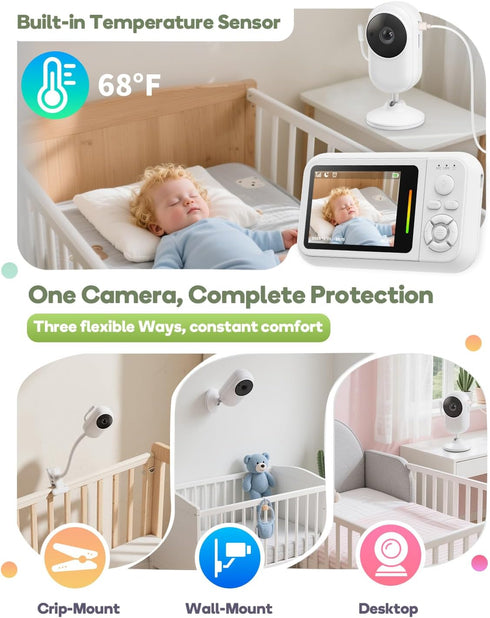 Elzeeo 2.8 2-Way Baby Monitor with Camera and Audio, Wireless Baby Monitor No WiFi with Auto Night Vision, VOX, Audio