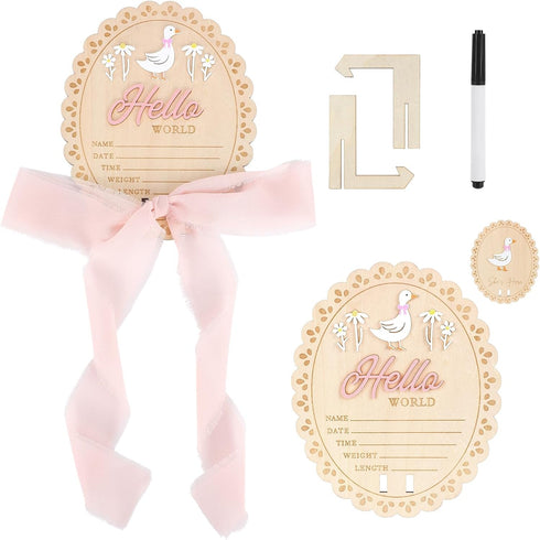 Penitue Hello World Newborn Sign, Double Sided Newborn Welcome Sign Wooden She's Here