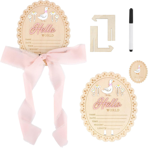 Penitue Hello World Newborn Sign, Double Sided Newborn Welcome Sign Wooden She's Here