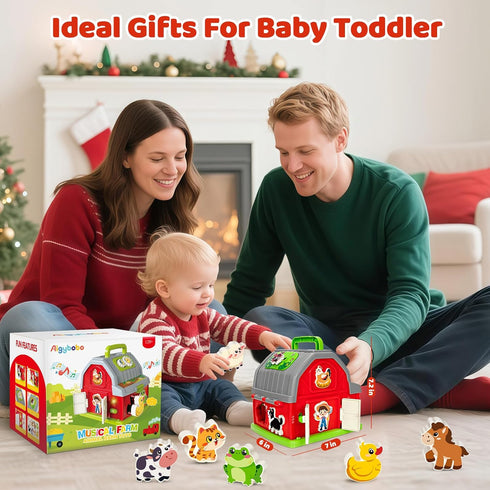 1 2 3 12-18 Toddler Toys for Year Old Boys Girls, Upgraded Musical Farm Animal Barn Toy Gifts, Montessori Fine Motor