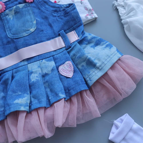 Reborn Baby Doll Clothes for 17-22 Inch Newborn Girl, Outfit Accessories with Denim Skirt 5pcs Set