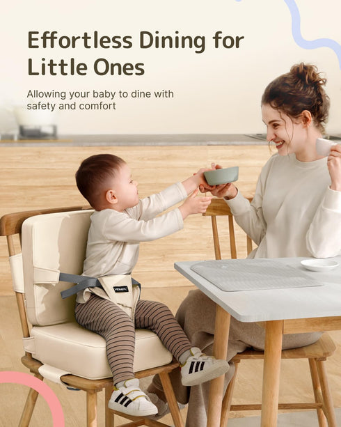 Adjustable Beige Toddler Booster Seat for Dining - Comfortable Kids Booster