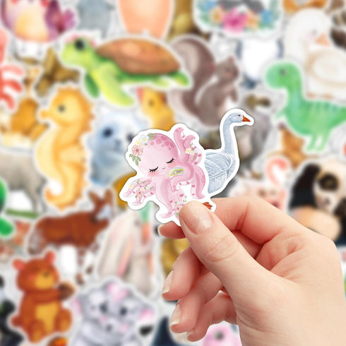 160pcs Cute Animal Stickers for Kids - Cartoon Watercolor Animal Stickers for Water Bottle, Laptop, Scrapbook,