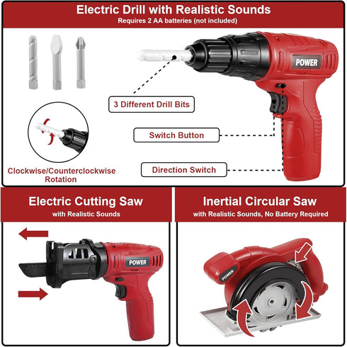 Set 36 Set 3+ Vextronic Kids Tool PCS with Toy Chainsaw Electronic Toy Drill with Sound and Light, Pretend Play Kids