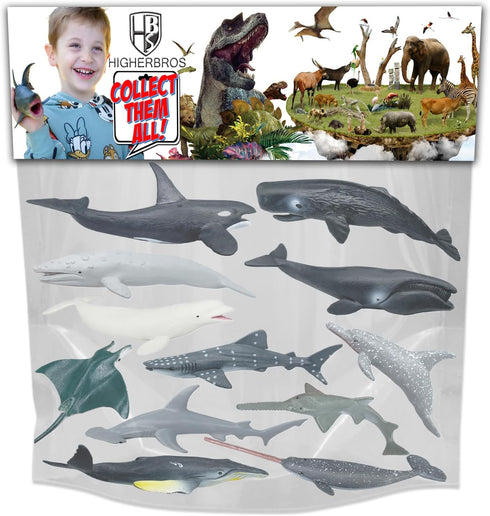 Sharks Figures Sea Animals Whale Toys Set, Ocean Animal Action Figures, 12 PCS for Kids Bath, Beach, and Parties