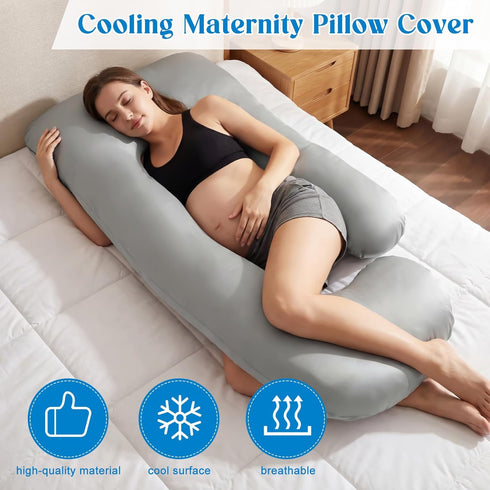 Hahafelt 59 Inch Cooling Pregnancy Pillow Cover (Only Pillowcase) Large J Shaped Full Body Pillowcase Maternity