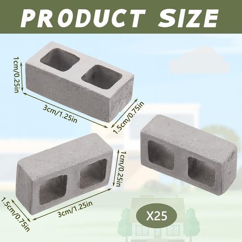 Deekin 24 Pcs Mini Cinder Blocks 1/12 Scale Mini Bricks Miniature Cinder Blocks Concrete Mini Cement Building Blocks for Mini Dollhouse Accessories DIY Construction Office Desk Toys Supplies (Gray)