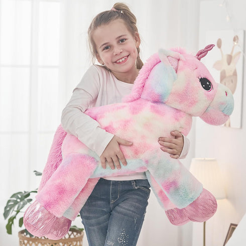 Tezituor 32in Giant Unicorn Plush Toy - Cute Rainbow Pink Unicorn Stuffed Animal - Birthday Decorations
