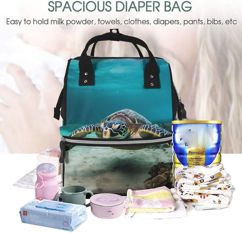 OUSIKA Backpack Daypacks Underwater Diving Sea Turtle Print Diaper Bag Multifunction Laptop Travel Large Nappy Bag