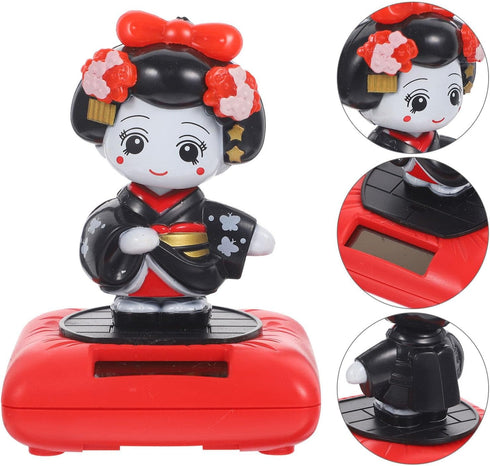 Kimono Solar Dancers Japanese Kimono Girl Sculpture, Dancing Solar Powered Geisha Figurine for Car Interior Decor