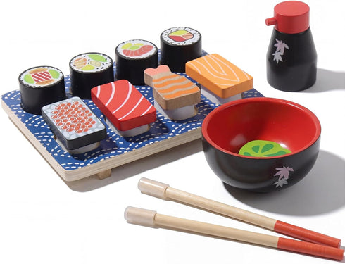 Sushi Slicing Play Food Set, Wooden Pretend Play Kitchen Toys for Kids