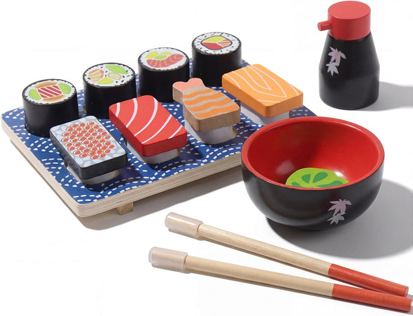 Sushi Slicing Play Food Set, Wooden Pretend Play Kitchen Toys for Kids