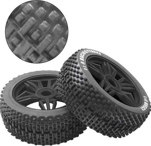 ShareGoo OD 4.52" 1/8 RC Buggy Rubber Tires Tyre w/ 5 Spoke Plastic Rim 17mm Hex Compatible with Arrma Kyosho Exceed RC Traxxas Redcat HSP HPI 1/8 Scale Off Road Car Buggy (Black) by Share Goo