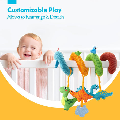 hahaland Car Seat Toys for Babies 0-6 Months - Rattle, Mirror, Crinkle, Squeaky Developmental Travel Toys for Infants