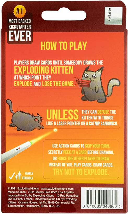 Exploding Kittens Original 2 Player Edition - Hilarious Family Game Night Card Game for Ages 7 and Up - 56 Cards