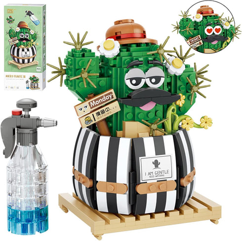 MEIEST Mini Bulbous Cactus Building Blocks Set, Creative DIY Unique Home Decoration, Artificial Flowers Plant