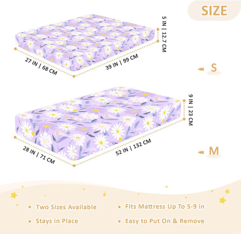 miaozhen 1 Pack 52x28 Cotton Crib Sheets for Baby Boys Girls Soft Sunflower Pastel Purple Yellow Playard Mattress