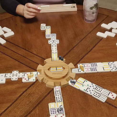 8 Set Plusvivo Mexican Train Hub Up to Players, Premium Pine Wooden Hub Centerpiece for Mexican Train Dominoes