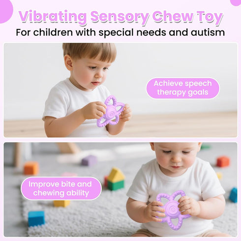 Mukoiber 3-6 Months/6-18 3 Vibrating Teether for Baby - Dual Use Vibrating Soother for Months & Sensory Toys for Kids