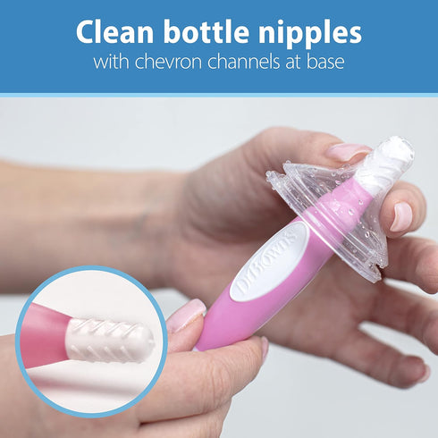 1-Pack Dr. Brown's Reusable Sponge Baby Bottle Cleaning Brush with Suction Cup Stand, Scrubber and Nipple Cleaner, Pink