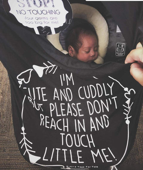 Car Seat 5 in 1 Cover, I'm Cute & Cuddly But Please Don't Touch Little Me (Black)