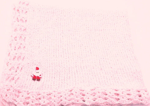 Sanjit Knitted Crochet Finished Medium Pink Chenille Large Blanket with Santa Patch