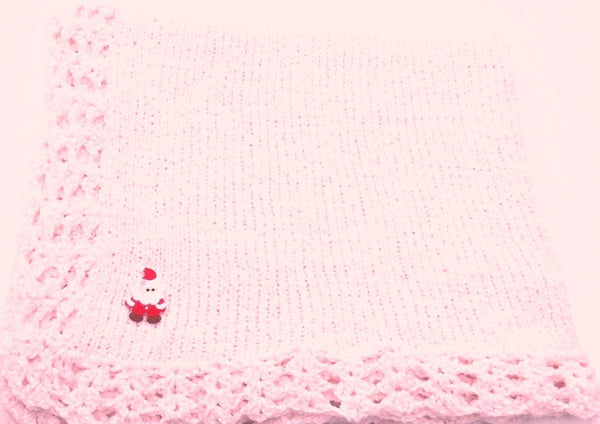 Sanjit Knitted Crochet Finished Medium Pink Chenille Large Blanket with Santa Patch