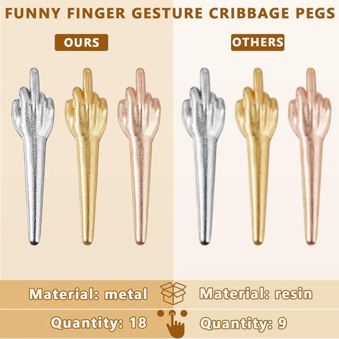 Jexine 18 Pcs Metal Cribbage Pegs - Unique Cribbage Board Pegs for Game Accessories, Fit 1/8 Holes, 3 Colors