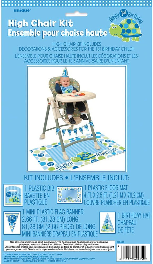 Unique Party 1st Birthday Turtle High Chair Kit | Blue | 4 Pcs