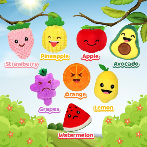 8 Pack Sensory Toys for Kids, Mini Fruit Soft Stuffed Plush Toy for Girls or Boys as Party Decorations, Toddler Pretend