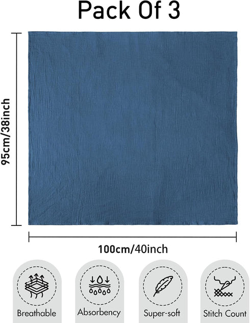 3 Pack 38 40 inches Muslin Swaddle Blankets for Newborn, Breathable Soft Receiving Blanket, Large x Swaddle Wrap