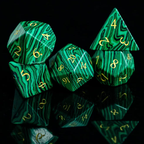 UDIXI Malachite Stone Dice Set, 7PCS Gemstone Polyhedral D&D Dice with Gift Case for Dungeons and Dragons Games