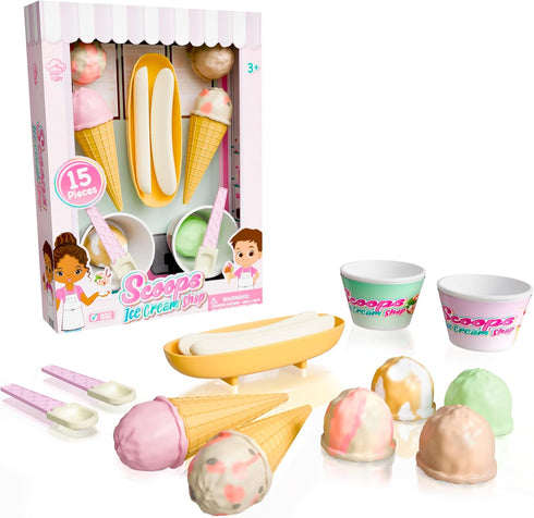 Lollipop Kids Ice Cream Scoop Toy Set, Interactive Ice Cream Maker for Toddlers, 15 Pieces Imaginative Play