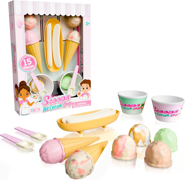 Lollipop Kids Ice Cream Scoop Toy Set, Interactive Ice Cream Maker for Toddlers, 15 Pieces Imaginative Play